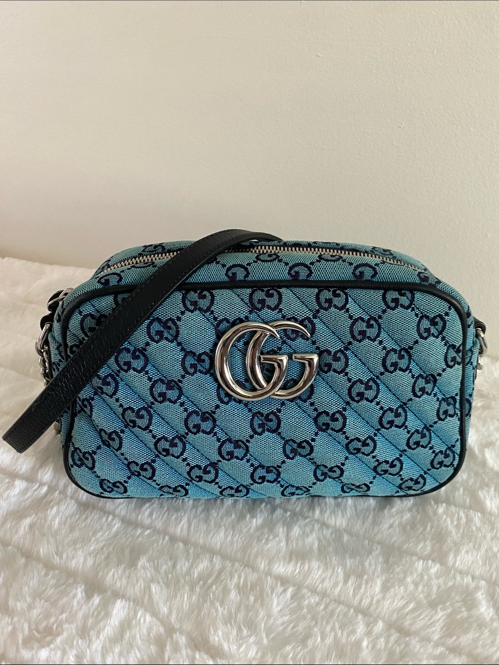 Gucci Small Marmont Shoulder Bag w/ Diagonal Matelasse GG Canvas - Great Price